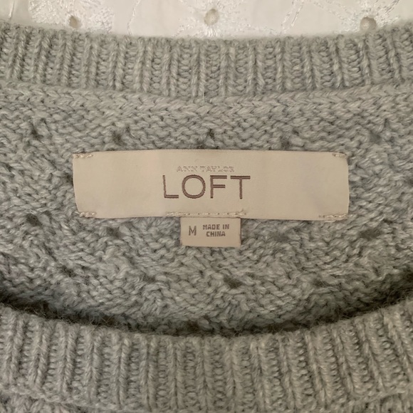 Loft - 3/4 Sleeve Gray Cable Knot Sweater - Picture 4 of 8